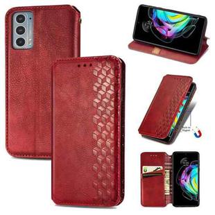 For Motorola Edge 20 Cubic Grid Pressed Horizontal Flip Magnetic PU Leather Case with Holder & Card Slots & Wallet(Red)