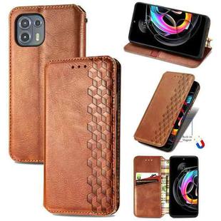 For Motorola Edge 20 Lite Cubic Grid Pressed Horizontal Flip Magnetic PU Leather Case with Holder & Card Slots & Wallet(Brown)