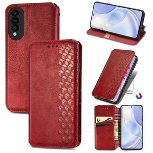 For Huawei nova 8 SE Youth Cubic Grid Pressed Horizontal Flip Magnetic PU Leather Case with Holder & Card Slots & Wallet(Red)