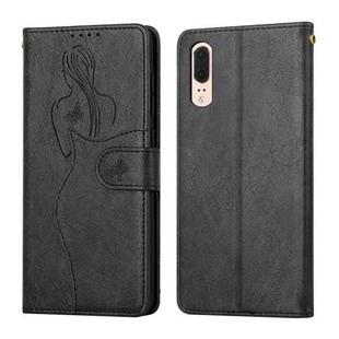 For Huawei P20 Beauty Girl Embossing Pattern Horizontal Flip Leather Case with Holder & Card Slot & Wallet & Photo Frame(Black)