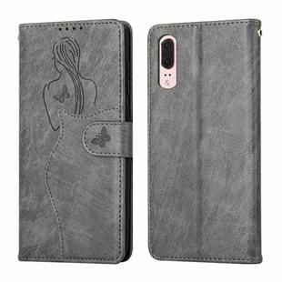 For Huawei P20 Beauty Girl Embossing Pattern Horizontal Flip Leather Case with Holder & Card Slot & Wallet & Photo Frame(Grey)