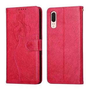 For Huawei P20 Beauty Girl Embossing Pattern Horizontal Flip Leather Case with Holder & Card Slot & Wallet & Photo Frame(Red)