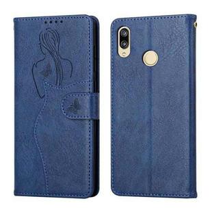 For Huawei P20 Lite Beauty Girl Embossing Pattern Horizontal Flip Leather Case with Holder & Card Slot & Wallet & Photo Frame(Blue)