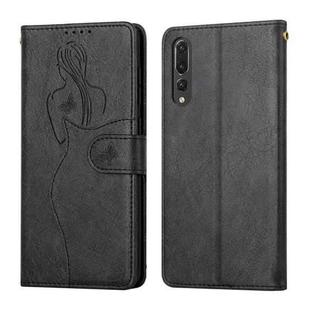 For Huawei P20 Pro Beauty Girl Embossing Pattern Horizontal Flip Leather Case with Holder & Card Slot & Wallet & Photo Frame(Black)