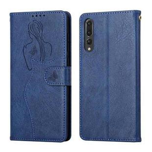 For Huawei P20 Pro Beauty Girl Embossing Pattern Horizontal Flip Leather Case with Holder & Card Slot & Wallet & Photo Frame(Blue)