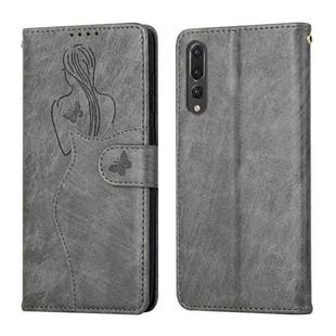 For Huawei P20 Pro Beauty Girl Embossing Pattern Horizontal Flip Leather Case with Holder & Card Slot & Wallet & Photo Frame(Grey)
