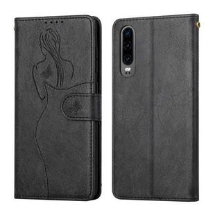 For Huawei P30 Beauty Girl Embossing Pattern Horizontal Flip Leather Case with Holder & Card Slot & Wallet & Photo Frame(Black)
