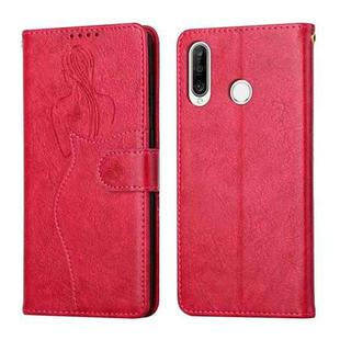 For Huawei P30 Lite Beauty Girl Embossing Pattern Horizontal Flip Leather Case with Holder & Card Slot & Wallet & Photo Frame(Red)