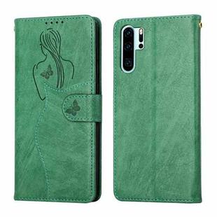 For Huawei P30 Pro Beauty Girl Embossing Pattern Horizontal Flip Leather Case with Holder & Card Slot & Wallet & Photo Frame(Green)