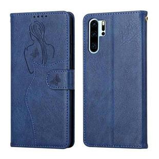For Huawei P30 Pro Beauty Girl Embossing Pattern Horizontal Flip Leather Case with Holder & Card Slot & Wallet & Photo Frame(Blue)