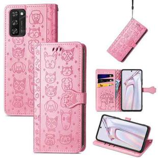 For Blackview A100 Lovely Cat and Dog Embossing Pattern Horizontal Flip Leather Case , with Holder & Card Slots & Wallet & Cartoon Clasp & Lanyard(Pink)