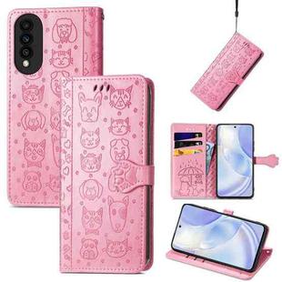 For Huawei nova 8 SE Youth Lovely Cat and Dog Embossing Pattern Horizontal Flip Leather Case , with Holder & Card Slots & Wallet & Cartoon Clasp & Lanyard(Pink)