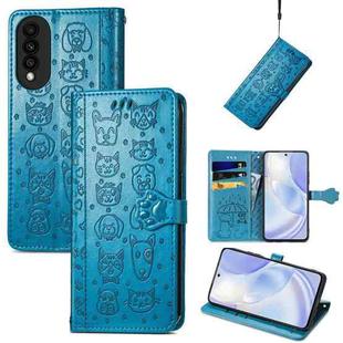 For Huawei nova 8 SE Youth Lovely Cat and Dog Embossing Pattern Horizontal Flip Leather Case , with Holder & Card Slots & Wallet & Cartoon Clasp & Lanyard(Blue)