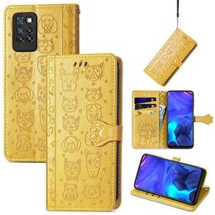 For Infinix Note 10 Pro Lovely Cat and Dog Embossing Pattern Horizontal Flip Leather Case , with Holder & Card Slots & Wallet & Cartoon Clasp & Lanyard(Yellow)