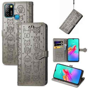 For infinix Smart 5 Lovely Cat and Dog Embossing Pattern Horizontal Flip Leather Case , with Holder & Card Slots & Wallet & Cartoon Clasp & Lanyard(Grey)