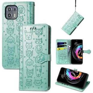 For Motorola Moto Edge 20 Lite Lovely Cat and Dog Embossing Pattern Horizontal Flip Leather Case , with Holder & Card Slots & Wallet & Cartoon Clasp & Lanyard(Green)