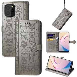 For Oukitel C21 Pro Lovely Cat and Dog Embossing Pattern Horizontal Flip Leather Case , with Holder & Card Slots & Wallet & Cartoon Clasp & Lanyard(Grey)