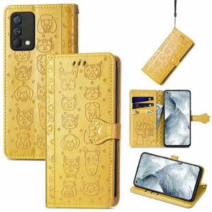 For OPPO Realme GT Master Lovely Cat and Dog Embossing Pattern Horizontal Flip Leather Case , with Holder & Card Slots & Wallet & Cartoon Clasp & Lanyard(Yellow)
