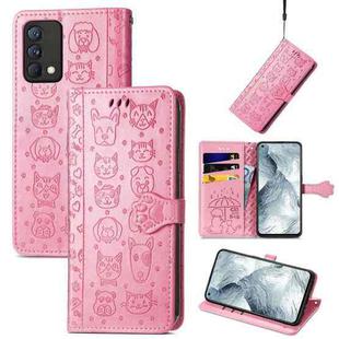 For OPPO Realme GT Master Lovely Cat and Dog Embossing Pattern Horizontal Flip Leather Case , with Holder & Card Slots & Wallet & Cartoon Clasp & Lanyard(Pink)