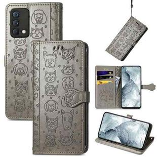 For OPPO Realme GT Master Lovely Cat and Dog Embossing Pattern Horizontal Flip Leather Case , with Holder & Card Slots & Wallet & Cartoon Clasp & Lanyard(Grey)