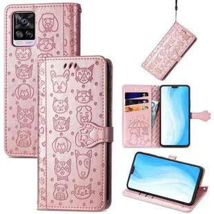 For vivo S7 Lovely Cat and Dog Embossing Pattern Horizontal Flip Leather Case , with Holder & Card Slots & Wallet & Cartoon Clasp & Lanyard(Rose Gold)