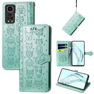 For ZTE Axon 30 5G Lovely Cat and Dog Embossing Pattern Horizontal Flip Leather Case , with Holder & Card Slots & Wallet & Cartoon Clasp & Lanyard(Green)