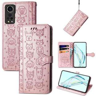 For ZTE Axon 30 5G Lovely Cat and Dog Embossing Pattern Horizontal Flip Leather Case , with Holder & Card Slots & Wallet & Cartoon Clasp & Lanyard(Rose Gold)
