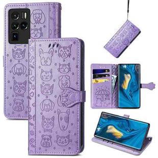 For ZTE Nubia Z30 Pro Lovely Cat and Dog Embossing Pattern Horizontal Flip Leather Case , with Holder & Card Slots & Wallet & Cartoon Clasp & Lanyard(Purple)