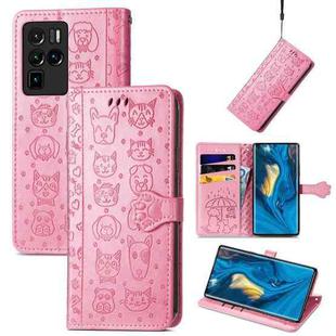 For ZTE Nubia Z30 Pro Lovely Cat and Dog Embossing Pattern Horizontal Flip Leather Case , with Holder & Card Slots & Wallet & Cartoon Clasp & Lanyard(Pink)