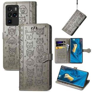 For ZTE Nubia Z30 Pro Lovely Cat and Dog Embossing Pattern Horizontal Flip Leather Case , with Holder & Card Slots & Wallet & Cartoon Clasp & Lanyard(Grey)