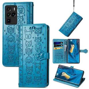 For ZTE Nubia Z30 Pro Lovely Cat and Dog Embossing Pattern Horizontal Flip Leather Case , with Holder & Card Slots & Wallet & Cartoon Clasp & Lanyard(Blue)