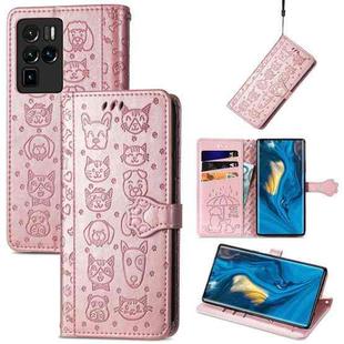 For ZTE Nubia Z30 Pro Lovely Cat and Dog Embossing Pattern Horizontal Flip Leather Case , with Holder & Card Slots & Wallet & Cartoon Clasp & Lanyard(Rose Gold)