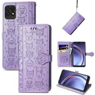 For Huawei Maimang 10 SE Lovely Cat and Dog Embossing Pattern Horizontal Flip Leather Case , with Holder & Card Slots & Wallet & Cartoon Clasp & Lanyard(Purple)