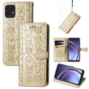 For Huawei Maimang 10 SE Lovely Cat and Dog Embossing Pattern Horizontal Flip Leather Case , with Holder & Card Slots & Wallet & Cartoon Clasp & Lanyard(Gold)