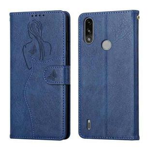 For Motorola Moto E7 Power Beauty Girl Embossing Pattern Horizontal Flip Leather Case with Holder & Card Slot & Wallet & Photo Frame(Blue)