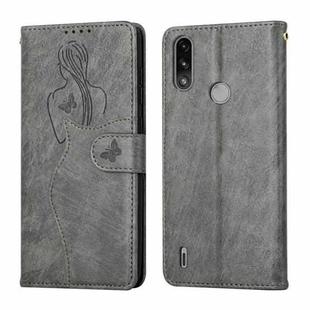 For Motorola Moto E7 Power Beauty Girl Embossing Pattern Horizontal Flip Leather Case with Holder & Card Slot & Wallet & Photo Frame(Grey)