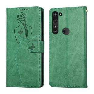 For Motorola Moto Edge Beauty Girl Embossing Pattern Horizontal Flip Leather Case with Holder & Card Slot & Wallet & Photo Frame(Green)