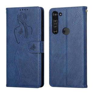 For Motorola Moto Edge Beauty Girl Embossing Pattern Horizontal Flip Leather Case with Holder & Card Slot & Wallet & Photo Frame(Blue)