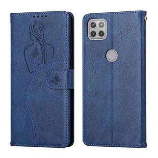 For Motorola Moto G 5G Beauty Girl Embossing Pattern Horizontal Flip Leather Case with Holder & Card Slot & Wallet & Photo Frame(Blue)