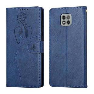 For Motorola Moto G Power 2021 Beauty Girl Embossing Pattern Horizontal Flip Leather Case with Holder & Card Slot & Wallet & Photo Frame(Blue)