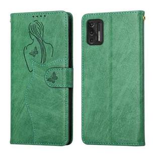 For Motorola Moto Stylus 2021 Beauty Girl Embossing Pattern Horizontal Flip Leather Case with Holder & Card Slot & Wallet & Photo Frame(Green)