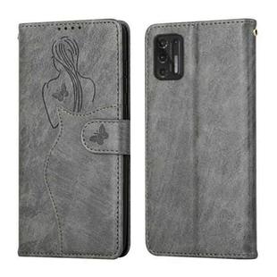 For Motorola Moto Stylus 2021 Beauty Girl Embossing Pattern Horizontal Flip Leather Case with Holder & Card Slot & Wallet & Photo Frame(Grey)