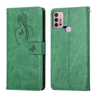 For Motorola Moto G30 / G10 Beauty Girl Embossing Pattern Horizontal Flip Leather Case with Holder & Card Slot & Wallet & Photo Frame(Green)