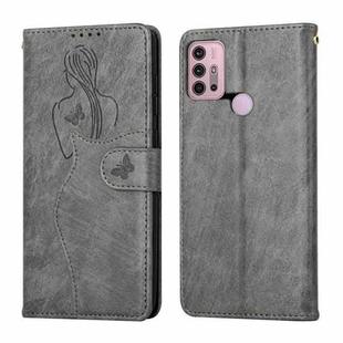 For Motorola Moto G30 / G10 Beauty Girl Embossing Pattern Horizontal Flip Leather Case with Holder & Card Slot & Wallet & Photo Frame(Grey)