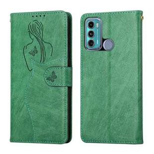 For Motorola Moto G60 Beauty Girl Embossing Pattern Horizontal Flip Leather Case with Holder & Card Slot & Wallet & Photo Frame(Green)