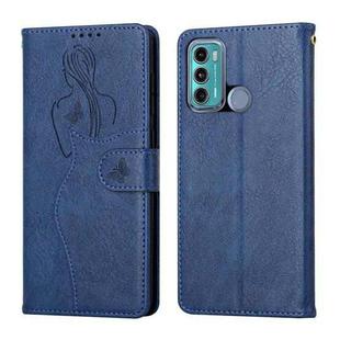 For Motorola Moto G60 Beauty Girl Embossing Pattern Horizontal Flip Leather Case with Holder & Card Slot & Wallet & Photo Frame(Blue)