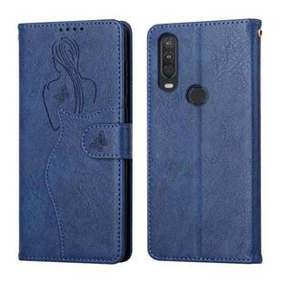For Motorola One Action Beauty Girl Embossing Pattern Horizontal Flip Leather Case with Holder & Card Slot & Wallet & Photo Frame(Blue)