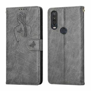 For Motorola One Action Beauty Girl Embossing Pattern Horizontal Flip Leather Case with Holder & Card Slot & Wallet & Photo Frame(Grey)