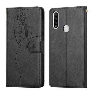 For OPPO A8 / A31 Beauty Girl Embossing Pattern Horizontal Flip Leather Case with Holder & Card Slot & Wallet & Photo Frame(Black)