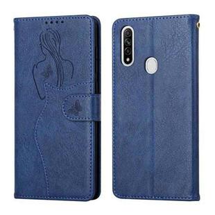 For OPPO A8 / A31 Beauty Girl Embossing Pattern Horizontal Flip Leather Case with Holder & Card Slot & Wallet & Photo Frame(Blue)
